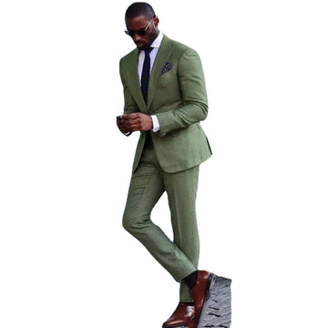 Green Single Button Party Two Piece (Jacket + Pants) Formal Wedding Dress Suit Blaizer Masculino