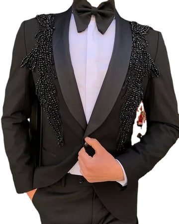 Black With Accessories Costume Homme Men Suits Groom Tuxedos Wedding Terno Slim Fit 2 Pieces Blazer(Jacket+Pants)