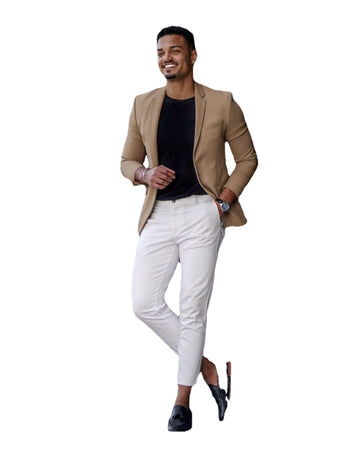 Khaki Jacket White Pant Costume Homme Slim Fit Men Suits Wedding Tuxedos Groom Business Party Prom Best Men Blazer Masculino