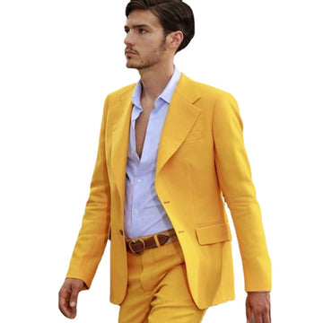 Yellow Prom Men Suits for Evening Singer Notched Lapel 2 Piece Slim Fit Wedding Tuxedo Groomsmen Costume