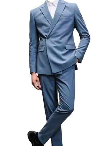 Trajes casuales de 2 piezas para hombre, en azul neblina, para boda, esmoquin con solapa de pico y un botón, blazer ajustado personalizado para novio.