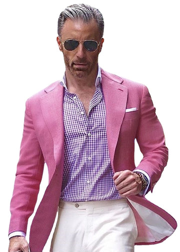 Coat Pant Design Pink Men's Linen Suits For Casual Beach Wedding 2 Piece Suit White Trousers For Groom Best Man
