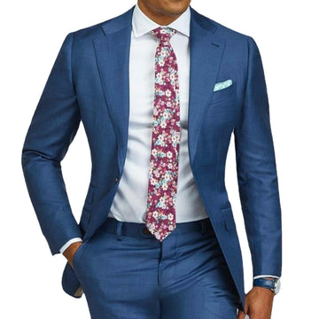 Trajes de hombre azules, entallados, de un botón, para boda, a medida, 2 piezas, formales, de negocios, para novio, esmoquin, chaqueta y pantalones.