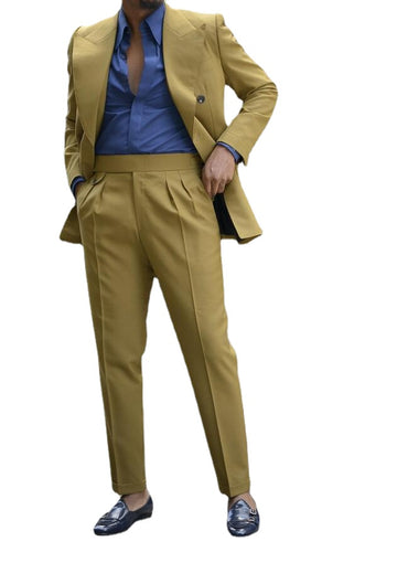 Double Breasted Men Wedding Tuxedos for Groom Slim Fit Peaked Lapel Best Man Wear Party Prom Blazer Suit(Jacket+Pants)