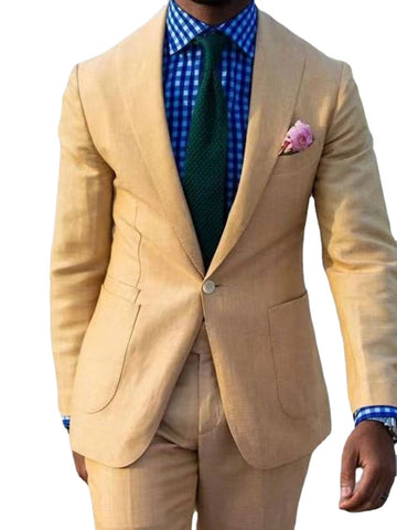 Costume de mariage pour homme, couleur champagne, un bouton, coupe slim, sur mesure, smoking, 2 pièces (veste + pantalon)
