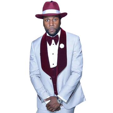 Traje de boda azul claro con solapa chal burdeos para hombre, esmoquin de novio, corte entallado, blazer de un botón para fiesta de graduación (chaqueta, pantalón y chaleco)