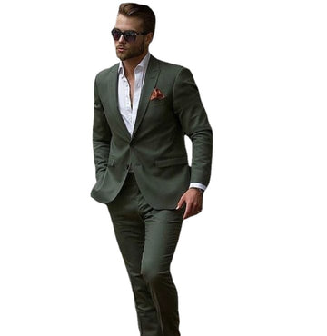 Casual Stylish 2 Pieces (Jacket+Pants) Dark Green Men Suit Slim Fit Groom Tuxedo Custom Wedding Suits Prom Blazer