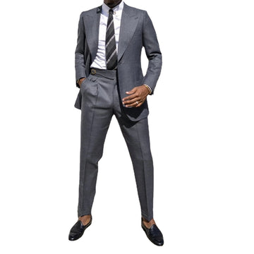 Grey 2 Pieces Tailor-Made Men Suits Modern Formal Wedding Tuxedo Highwaist Pant Lapel Party Groom Wear Double Breasted Coat