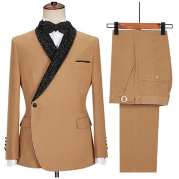 Traje de hombre negro brillante con solapa chal, hecho a medida, un botón, para boda, novio, esmoquin, corte entallado, chaqueta de graduación, 2 piezas