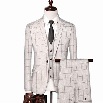British Style Men Plaid Vest Blazer Pants 3 Pieces Set / Slim Wedding Banquet Business Suit Jacket Coat