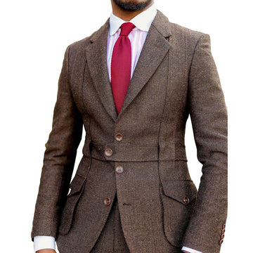 Brown Herringbone Men Suit Tailor-Made 2 Pieces Blazer Pants Single Breasted Plaid Formal Business Causal Daily Party Tailored
