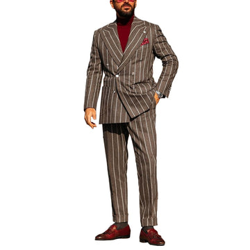 Classic Striped Men Wedding Tuxedos Dark Gray Groom Dinner Evening Suit Birthday Party Wear (Jacket+Pant)