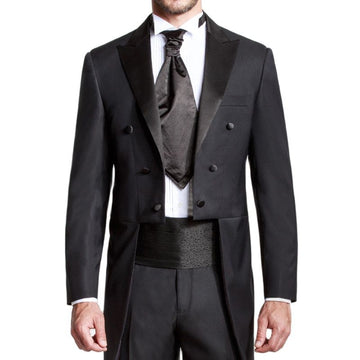 Custom Made Black Groom Tailcoat Pant Suit Peaked Lapel Long Tail Men Wedding Suits Bridegroom Best Groomsmen Wedding Tuxedos