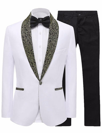 Men Suit Groom Wear 2-Piece Groom Suit White One Button Tuxedo Wedding Party Jacket & Pants