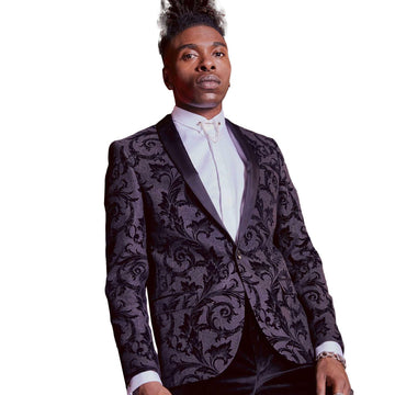 Traje de hombre de jacquard negro, a medida, 2 piezas, blazer, pantalón, un botón, corte entallado, formal, de negocios, informal, para anfitrión de fiesta, a medida.