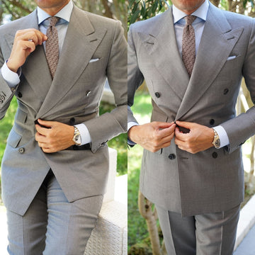 Grey 2pcs Men Suits for Wedding Groom Tuxedo Jacket Pants Set Gentle Slim Fit Formal Business Office Party Wear
