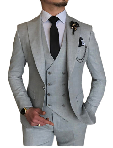 Costume 3 pièces pour homme, coupe cintrée, noir, revers châle, smoking décontracté pour mariage, costume de marié (blazer, gilet, pantalon)