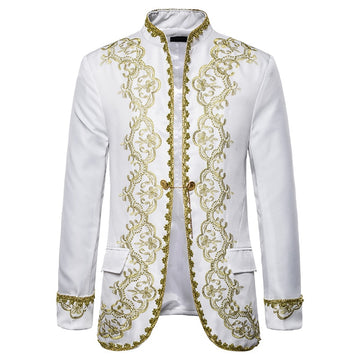 Gold Embroidery Blazer Jacket Men Baroque Style Palace Costume Homme Stage Black Dress Blazer Masculino