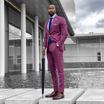 Grape Purple Plaid Men Suits Jacket Classic Fit 2 Pieces/Slim Fit Single Breasted Blazer With Pants Set/Casual Wear