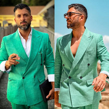 Traje de hombre verde a medida, 2 piezas, blazer de un botón, pantalón a medida