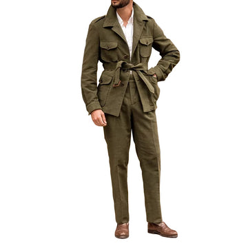 Traje verde para hombre, a medida, 2 piezas, blazer vaquero, pantalones, botonadura sencilla con cinturón, para boda, novio, graduación, a medida.