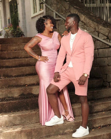 Wedding Bridegroom Pink Men Suits With Short Pant Slim Fit Groom Tuxedo Terno Prom Blazer 2 Pcs Costume Homme