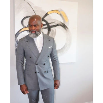 Grey Men Suits for Wedding Groom Tuxedo 2 Pieces Solid Color Homme Jacket Pants Formal Business Prom Party Blazer