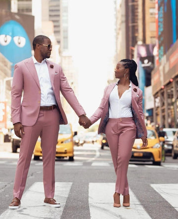 Costume 2 pièces rose britannique pour couple, smoking de mariage, coupe slim, pour bal de promo (veste et pantalon)