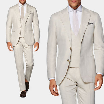 Trajes de hombre color marfil a medida, 3 piezas, blazer, chaleco, pantalón, corte sencillo, para negocios, solapa de pico, para boda, novio, talla grande