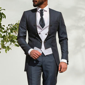 Traje de frac para hombre, color carbón, hecho a medida, para boda, noche, esmoquin formal para novio, traje de padrino, conjunto de 3 piezas