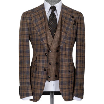 Jacket Sets Full Men's Suit Brown Plaid Wedding Suit Prom Dresses Slim Fit Blazer Custom Tuxedo 3Pc