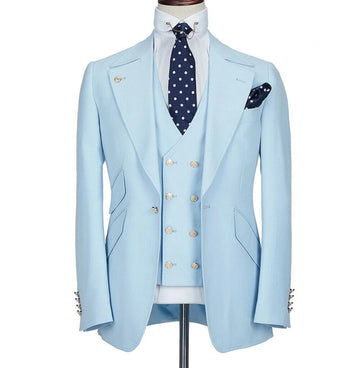 Costume bleu clair à un bouton pour homme, robe de mariée, coupe ajustée, costume de marié, smoking 3 pièces, soirée, bal, blazer