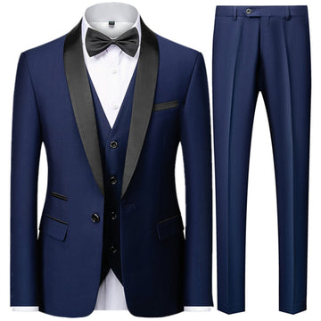 Trajes de cuello en bloque de color para hombre, chaqueta, pantalón, chaleco, blazer informal de negocios para boda, abrigo, chaleco, pantalón, conjunto de 3 piezas