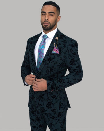 Men's Suit Fashion Dark Green Jacquard Slim 3 Pieces Formal Business Banquet Groom Wedding Dress(Jacket+Pants+Vest