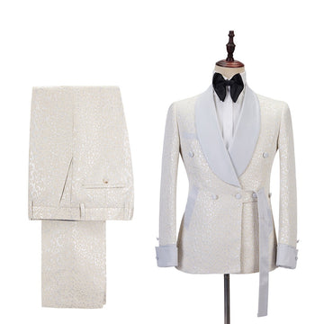 Men's Suit Satin Lapel Jacquard Print Flower