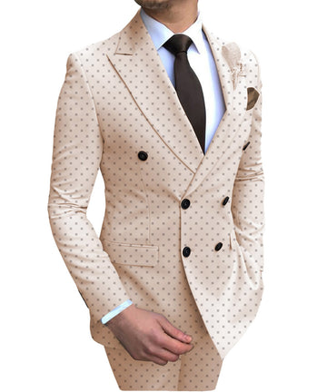 Traje de negocios de 2 piezas con lunares Poika para hombre, de corte regular, cruzado, con solapa de muesca, para boda o fiesta (blazer y pantalón)