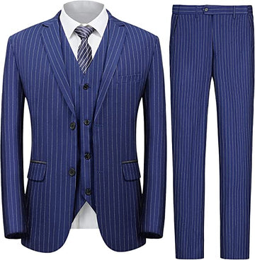 Costume 3 pièces pour homme, coupe slim, un bouton, blazer à fines rayures, smoking pour mariage formel (blazer, pantalon, gilet)