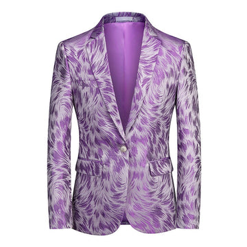 Silver Pattern Print Men's Purple Suit