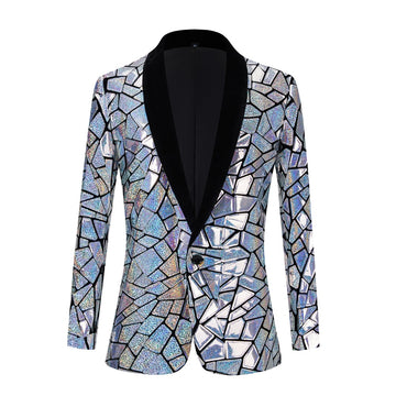 Blazer de lentejuelas de lujo para hombre, chaqueta con solapa chal, un botón, brillante, para boda, fiesta, esmoquin, cena, discoteca, anfitrión
