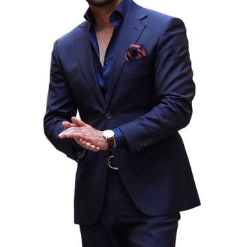 Navy Blue Men Suits Slim Fit 2 Piece Wedding Tuxedo for Groom Business Formal Jacket with Pants