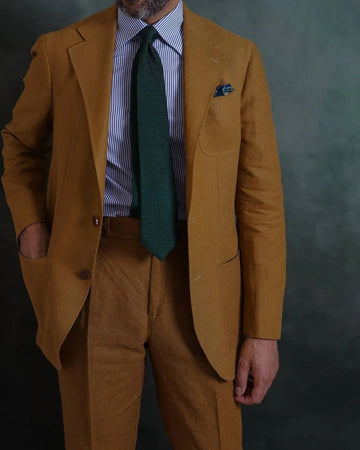 Dark Yellow Peak Lapel Men Suits Costume Homme Wedding Slim Groom Tuxedo Terno Prom Blazer Jacket Pant