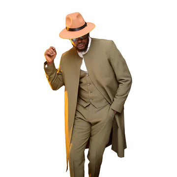 Men Suits 3 Pieces Long Blazer Vest Pants Jacket Tuxedo Business Sheer Neck Wedding Formal Work Party Causal Tailored