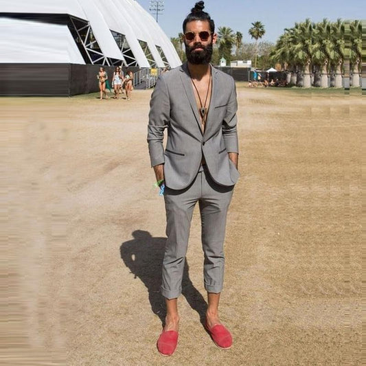 Trajes grises para hombre, corte entallado, informales, de verano, para boda, novio, esmoquin de 2 piezas (chaqueta + pantalón), blazer para el novio y el padrino.