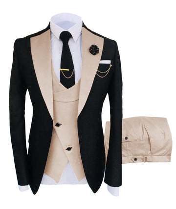 Suit Men's 3 Piece Fit Costume Homme Shawl Lapel Blazer Tuxedo Party Wedding (Blazer+Vest+Pants)