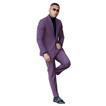 Costume homme violet 2 pièces sur mesure, blazer et pantalon, revers pointu, un bouton, coupe slim, mariage, marié, sur mesure, grande taille