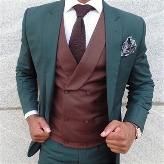 Trajes de hombre verde oscuro para boda, 3 piezas (chaqueta, pantalón, chaleco y corbata), corte entallado, para novio.