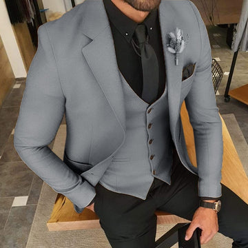 Silver Formal Slim Fit Men Suits Wedding Tuxedo Terno Masculino Prom Costume Homme Groom Notch Lapel Blazer 3 Pieces
