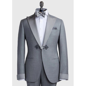 Trajes grises formales de corte entallado de 2 piezas para novio, boda, un botón, solapa de pico, blazer para fiesta de graduación (chaqueta + pantalón)
