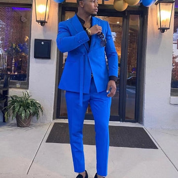 Costume homme coupe slim croisé 2 pièces avec ceinture, smoking de mariage, revers pointus, blazer de bal