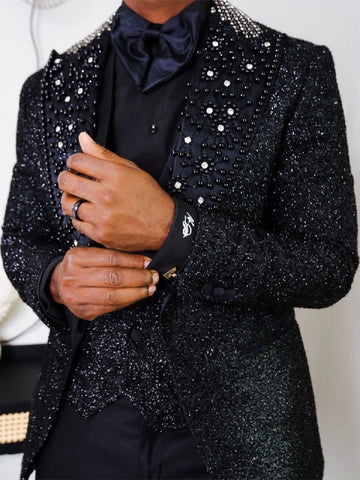 Costumes pour hommes sur mesure 3 pièces Blazer Gilet Pantalon Un bouton Revers en pointe Diamants Affaires Mariage